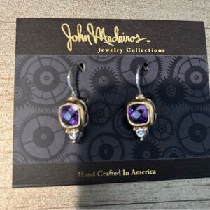 Purple Gold and Silver hand crafted fashion earrings by John Medeiros New $165!